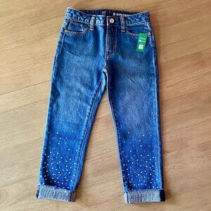 GAP KIDS Girlfriend Blue Denim Jeans with Beaded Sparkles, Girls Size 8, NWT